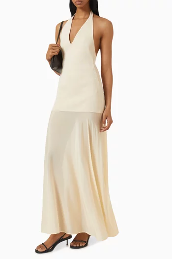 Halter Circle Hem Midi Dress in Cotton-blend