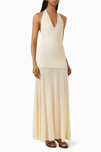 Halter Circle Hem Midi Dress in Cotton-blend