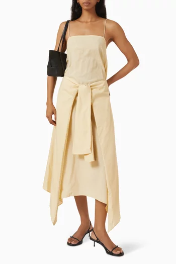 Pinstripe Relaxed Cocoon Midi Dress in Cotton-blend