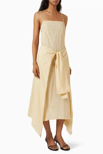 Pinstripe Relaxed Cocoon Midi Dress in Cotton-blend