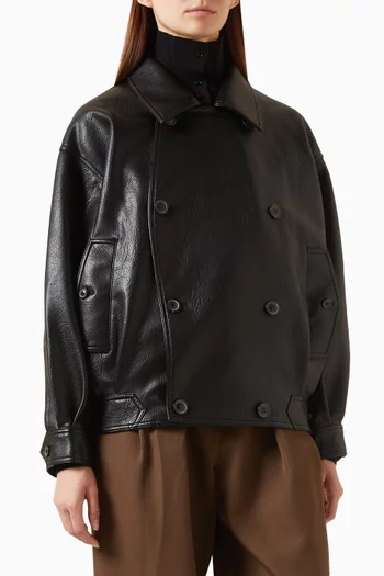 Vitellino Double-breasted Jacket in Faux Leather
