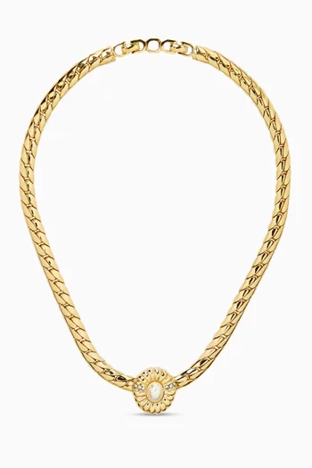 1980s Faux Pearl Necklace in Gold-plated Metal