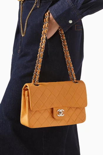 90s Small Double-flap Shoulder Bag in Lambskin Leather