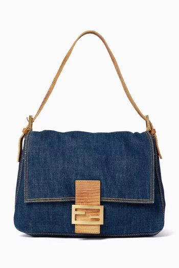 Mamma Baguette Shoulder Bag in Denim & Lizard Leather