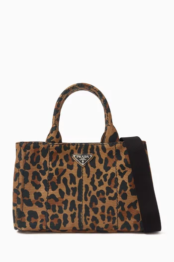 2010s Small Canapa Tote Bag in Leopard-print Canvas