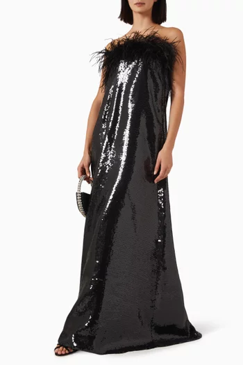Feather-trim Sequin Dress in Organza