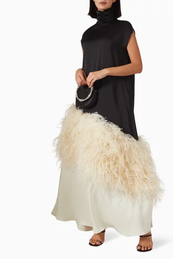 Feather-trim Turtleneck Maxi Dress
