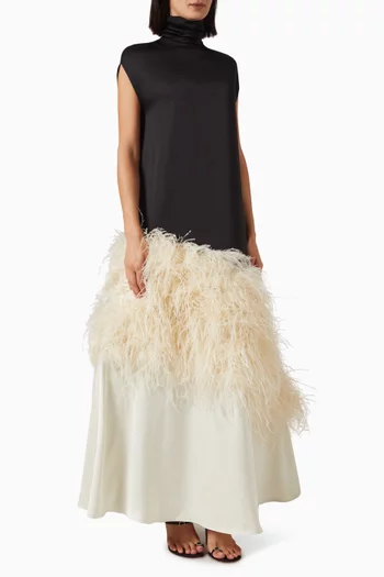 Feather-trim Turtleneck Maxi Dress