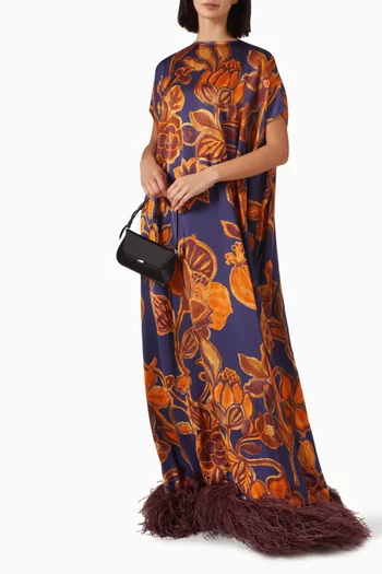 Feather-trim Cocoon Maxi Dress