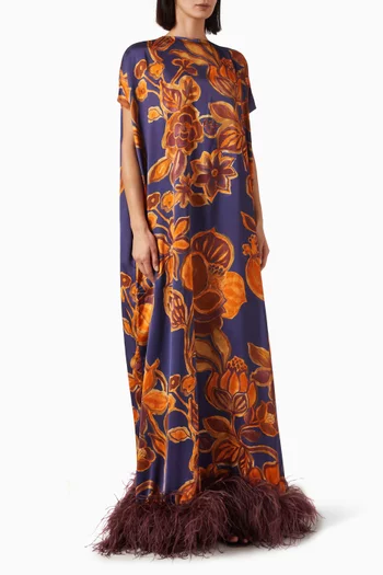Feather-trim Cocoon Maxi Dress