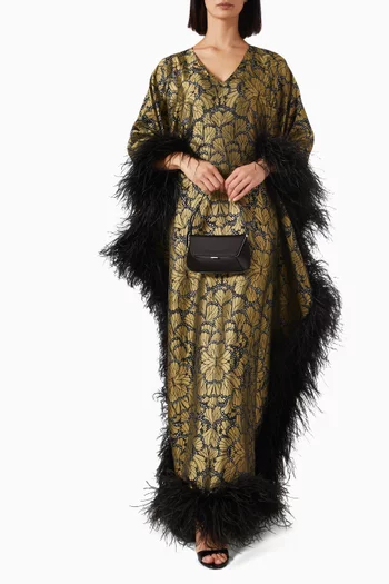 Feather-trim Floral Kaftan