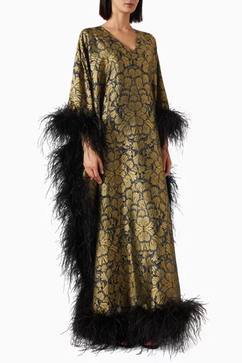 Feather-trim Floral Kaftan