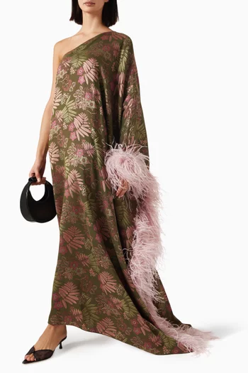 Feather-trim Jacquard Dress