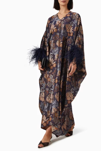 Feather-trim Floral Maxi Dress