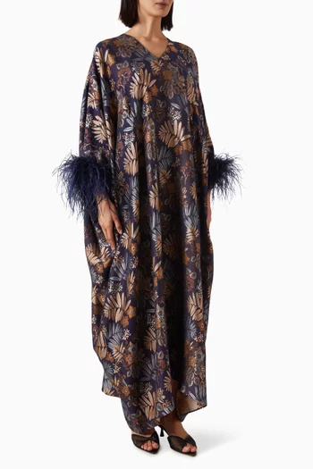 Feather-trim Floral Maxi Dress