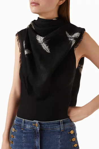 Feather-print Foulard Scarf in Wool-cashmere