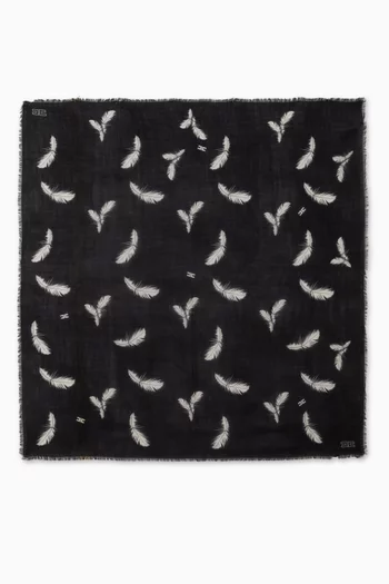 Feather-print Foulard Scarf in Wool-cashmere