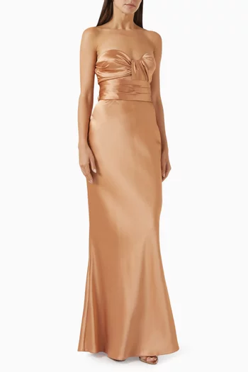Draped Off-shoulder Dress in Satin