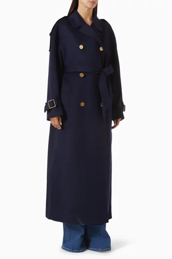Belted Double-breasted Trench Coat in Wool
