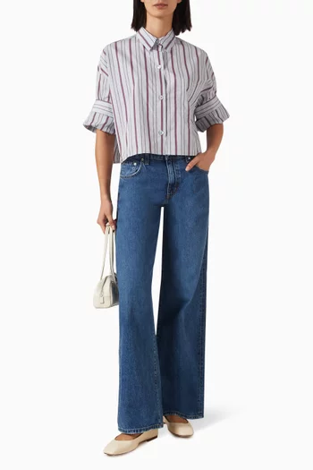 Next Ex Striped Crop Shirt in Cotton Poplin