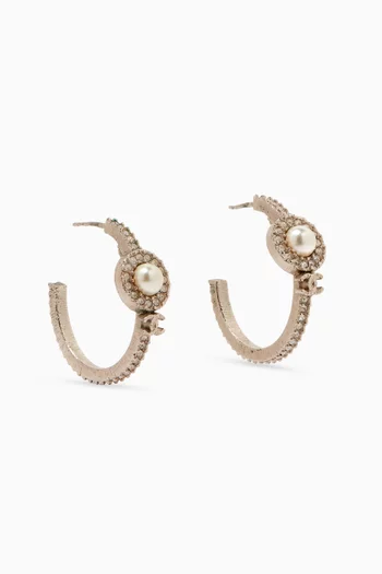 Faux Pearl & Crystal CC Hoop Earrings