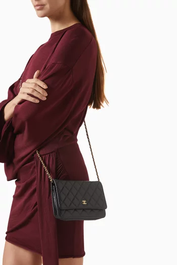 CC Wallet on Chain in Quilted Caviar Leather