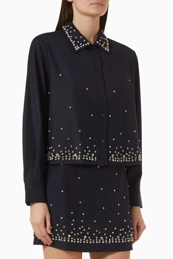 Rhinestone-embellished Shirt in Wool Blend