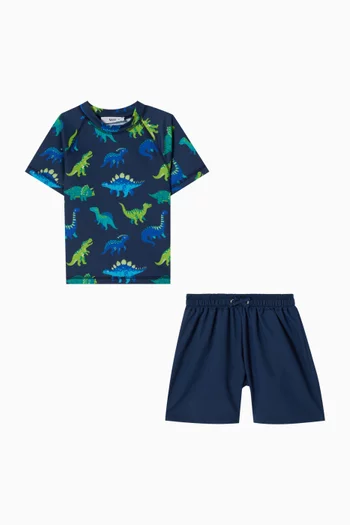 Dino-print Rash Guard & Swim Shorts Set