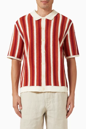 Porto Stripe Crochet Shirt in Cotton-blend Knit