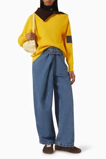 Belted Draped Jeans in Denim