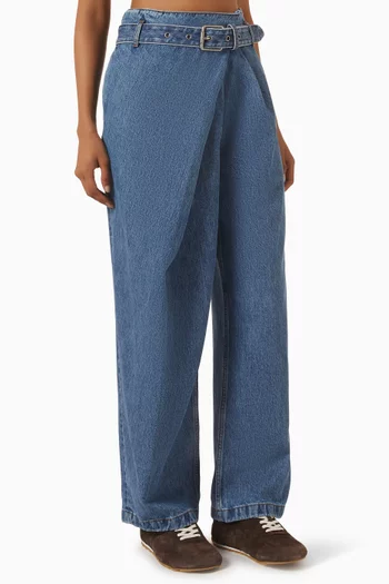 Belted Draped Jeans in Denim