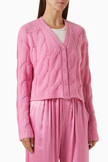 Jolie V-neck Cropped Cable Cardigan in Cashmere