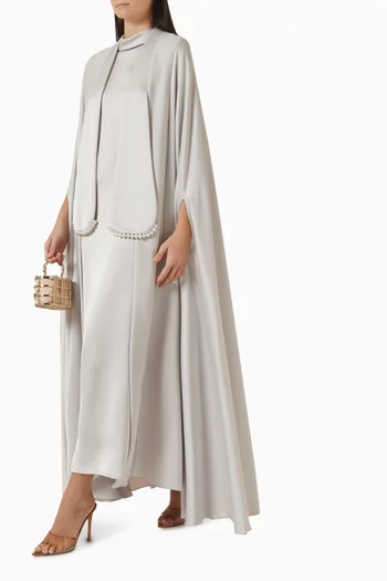 Pearl-embellished Open Kaftan Abaya