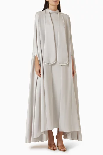 Pearl-embellished Open Kaftan Abaya