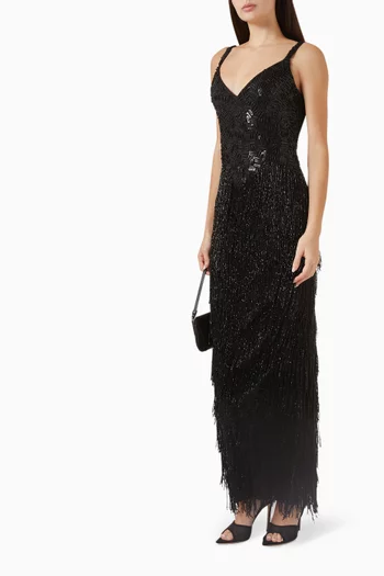 Sleeveless Fringed Maxi Dress