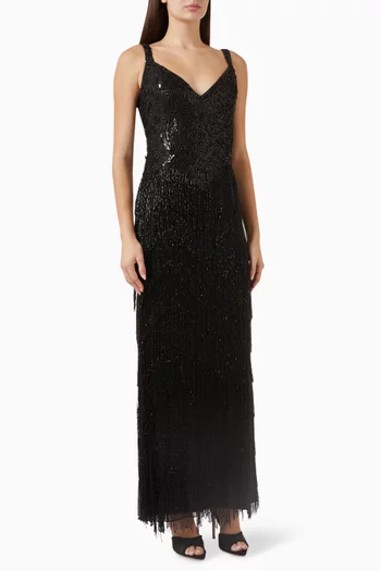 Sleeveless Fringed Maxi Dress
