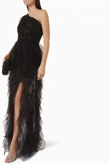One-shoulder Ruffle Gown