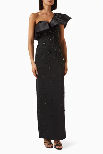 Beaded One-shoulder Maxi Dress in Crepe