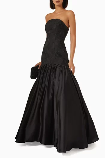 Brocade Strapless Ball Gown in Satin