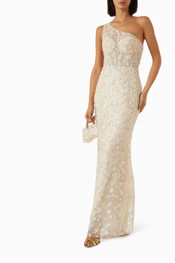 Floral Sequin One-shoulder Gown