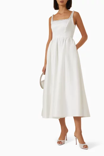 Beaded Midi Dress in Satin