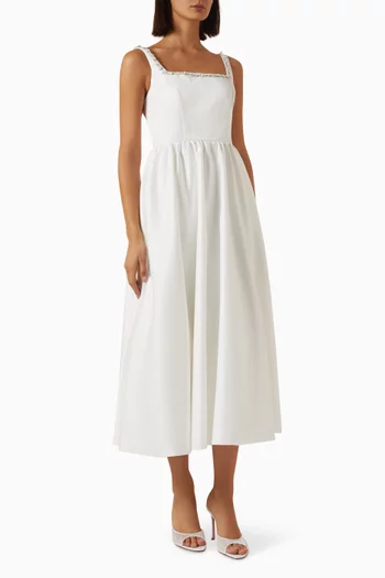 Beaded Midi Dress in Satin