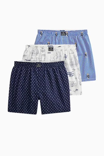 Printed Boxers in Cotton, Set of 3