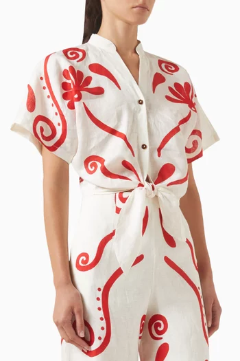 Leroy Tie-front Top in Linen