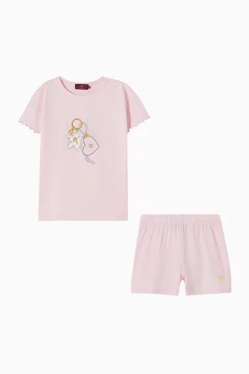 Graphic Print T-shirt & Shorts Pyjama Set