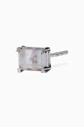 Square Stone Single Earring in Silver-plated Metal