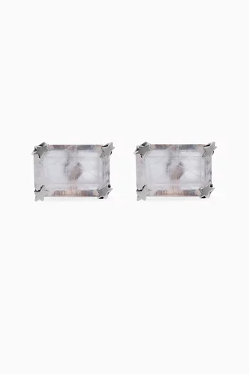 Square Stone Single Earring in Silver-plated Metal