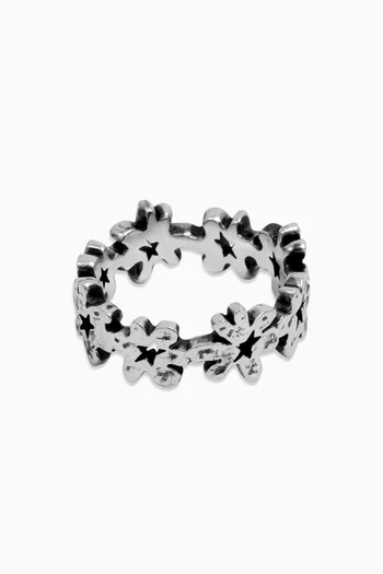 All-round Flowers Ring in Silver-plated Metal