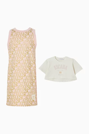 All-over Logo Print Dress & T-shirt Set in Jersey