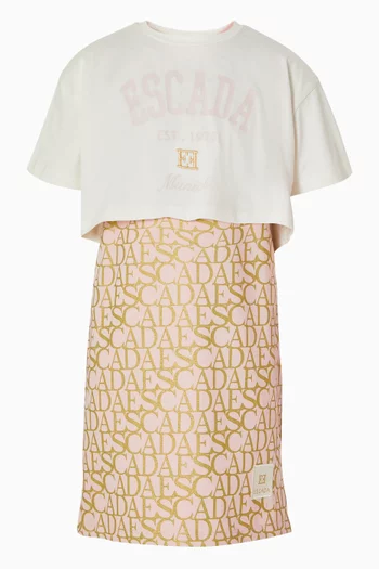 All-over Logo Print Dress & T-shirt Set in Jersey